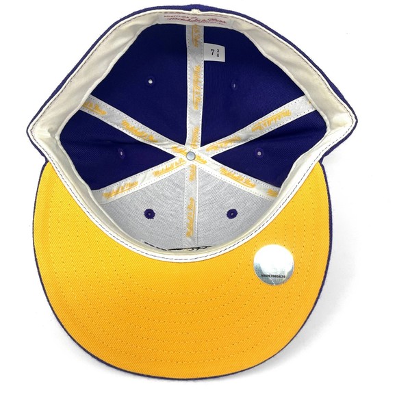 Lakers Mitchell & Ness 100% Wool Fitted Cap Size 7 3/8 Purple‎ / Yellow - Picture 4 of 7
